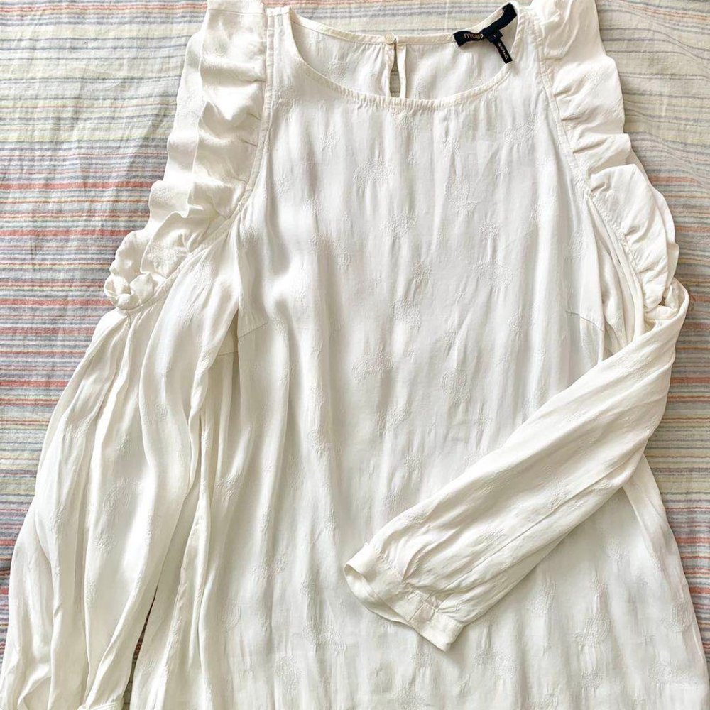 Maje White Ruffle-Sleeve Long-Sleeve Blouse